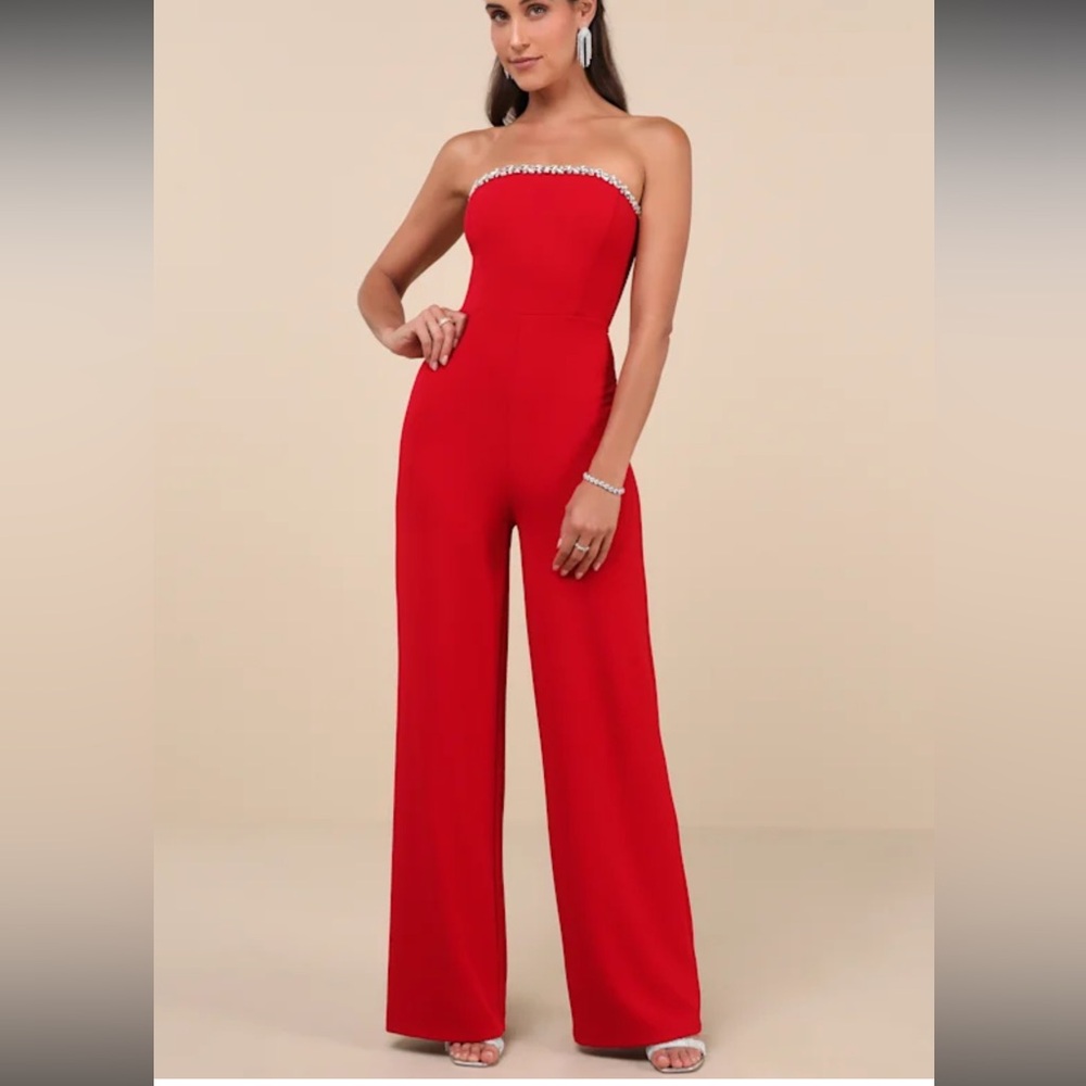 Lulu's Vibrant Red Strapless Jumpsuit